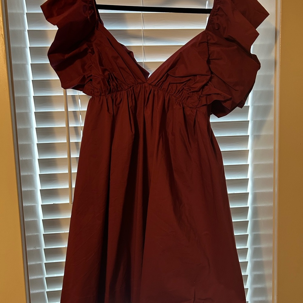 Day & Moon Ruffle Poplin Burgundy dress